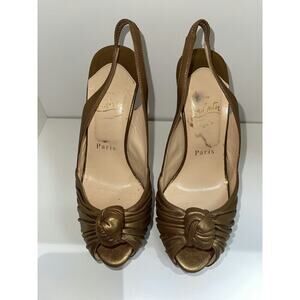 Christian Louboutin Bronze Satin Peep-Toe Slingback Heels